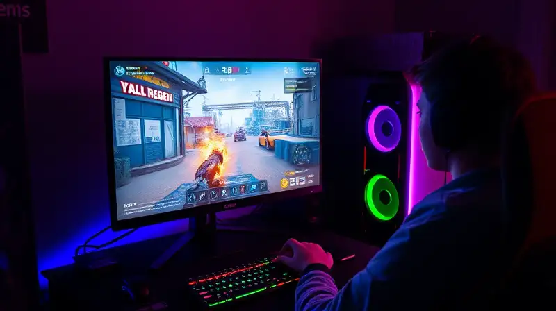 Setup gamer futurista con combate intenso