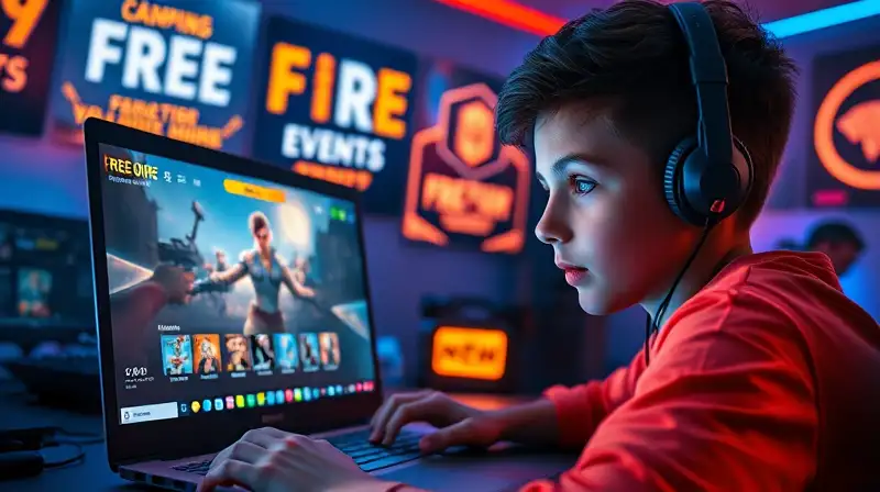 Joven gamer juega Free Fire en habitación futurista