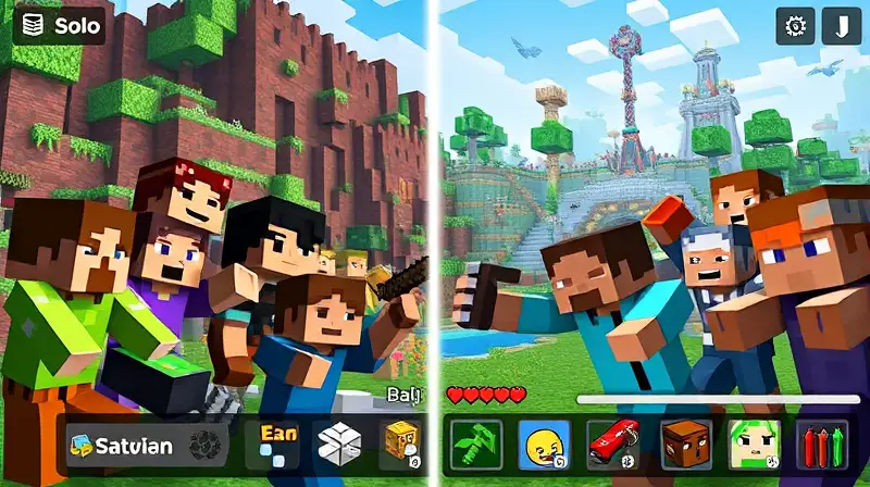Personajes de Minecraft compiten y colaboran juntos