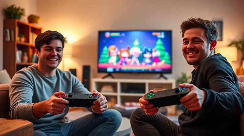Dos amigos juegan video juegos juntos
