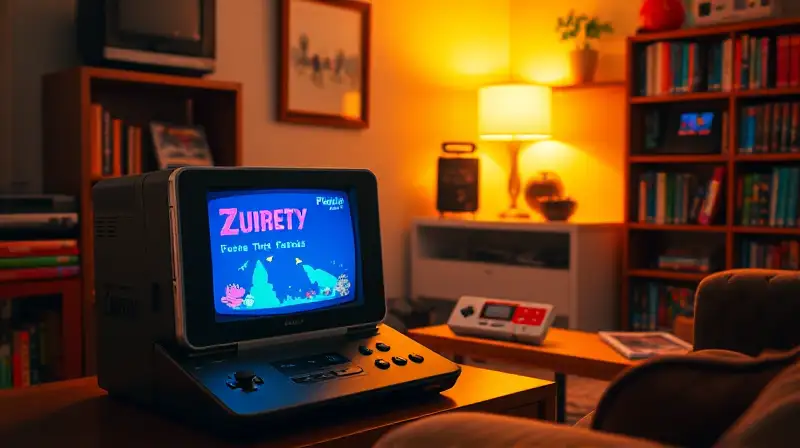 Consola retro en sala acogedora y nostálgica