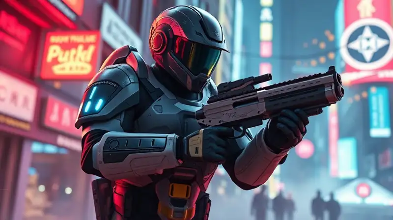 Soldado futurista en batalla urbana intensa