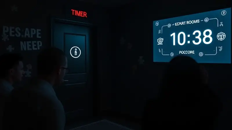 Sala oscura con misterio y tecnología futurista
