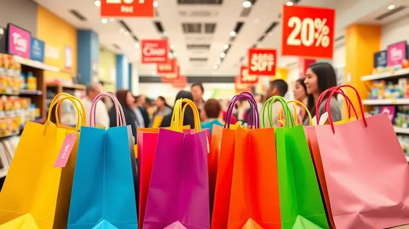 Clientes felices en tienda moderna y colorida