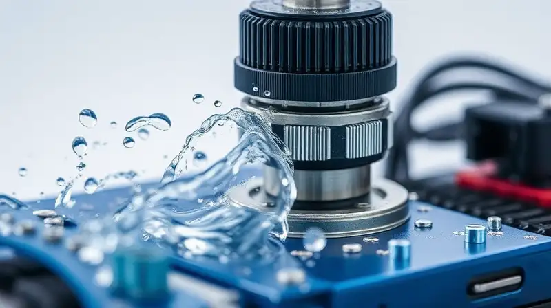 Primer plano sensores presión y agua fluyendo