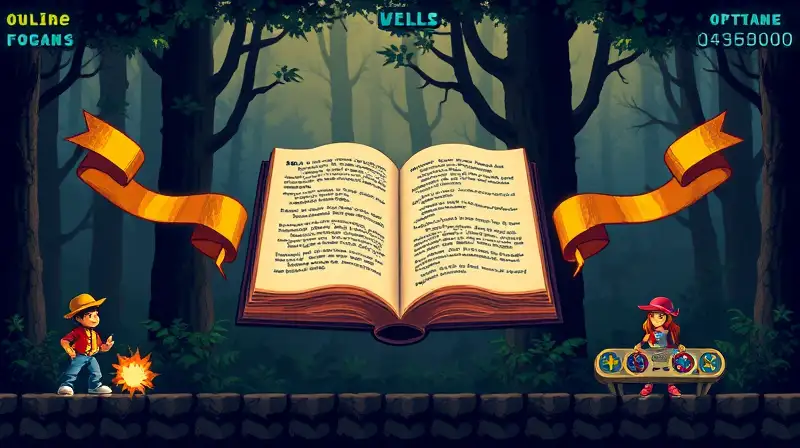 Personajes pixel art en bosque misterioso narrativo