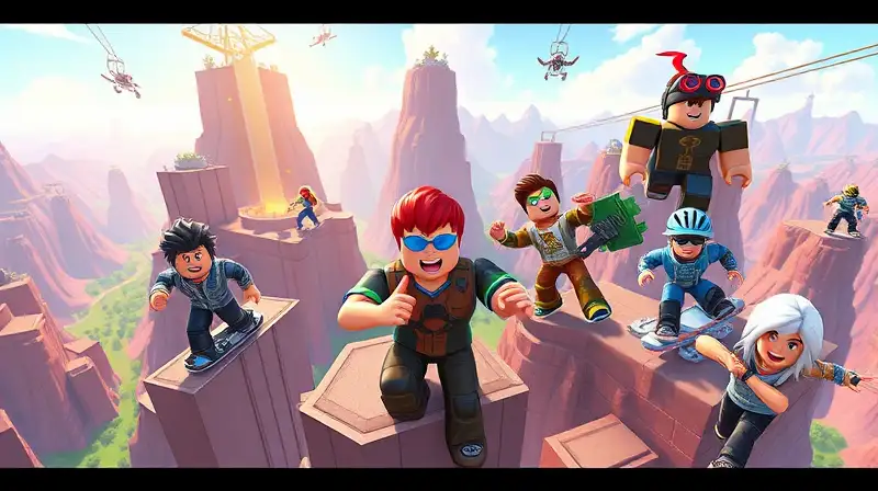 Avatares Roblox extremos en paisaje digital vibrante