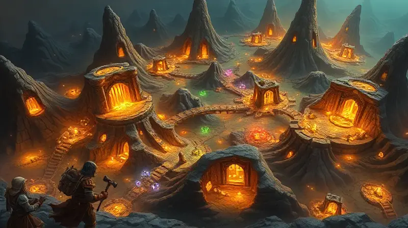 Mapa WoW vibrante con mineros brillando