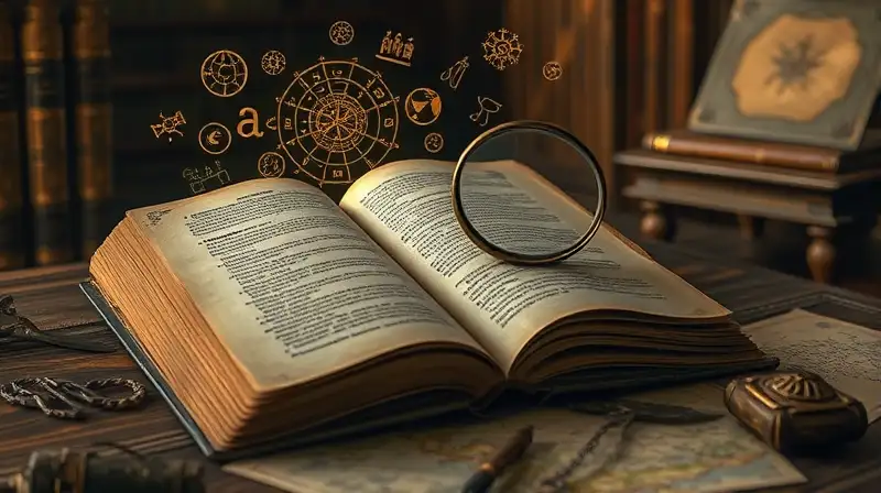 Libro antiguo con símbolos brillantes y mapas