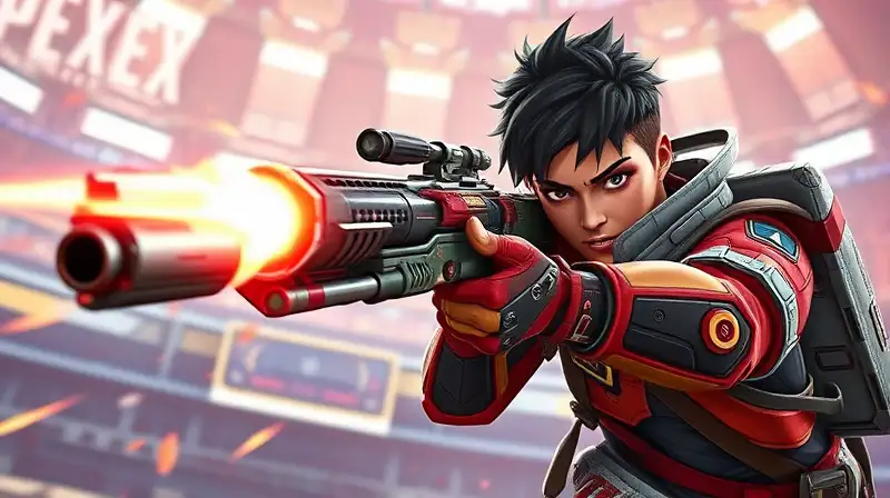 Personaje de Apex Legends disparando futurista