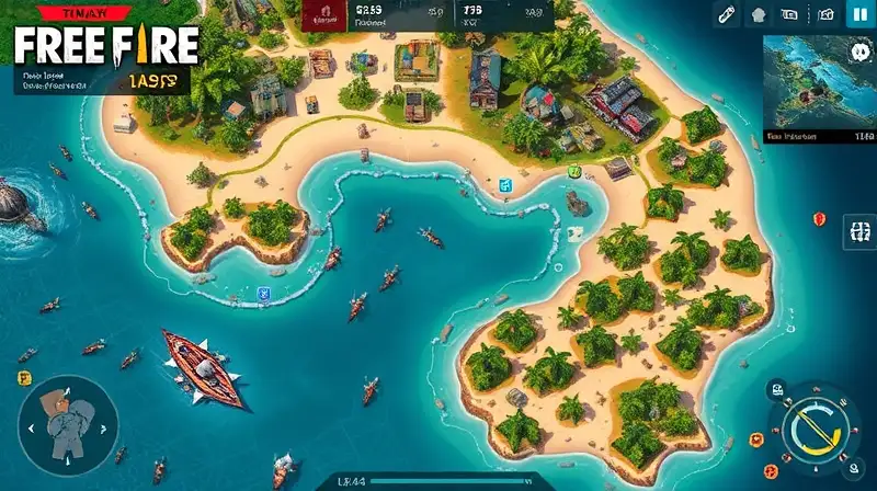 Mapa Free Fire táctico en isla tropical
