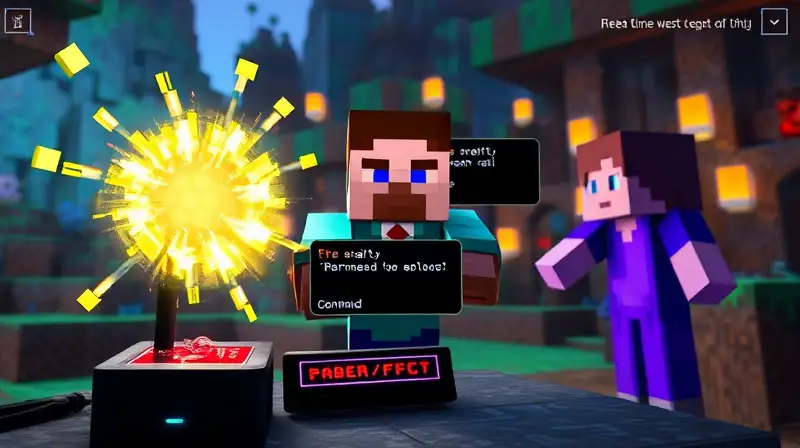 Personaje de Minecraft con efectos mágicos brillantes