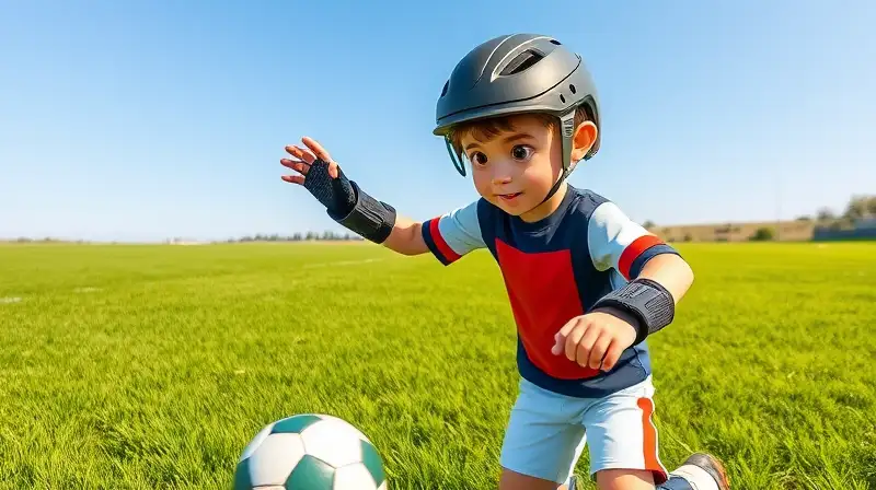 Joven jugando fútbol seguro en campo soleado