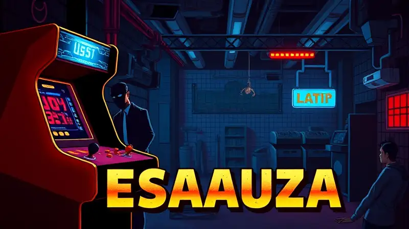 Máquina arcade retro con sigiloso juego pixelado