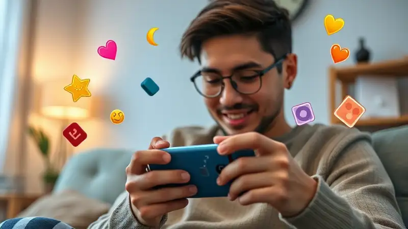 Persona juega móvil offline en ambiente cómodo