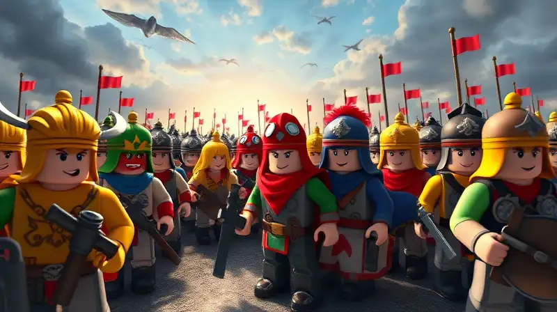 Ejército Roblox en formación estratégica medieval