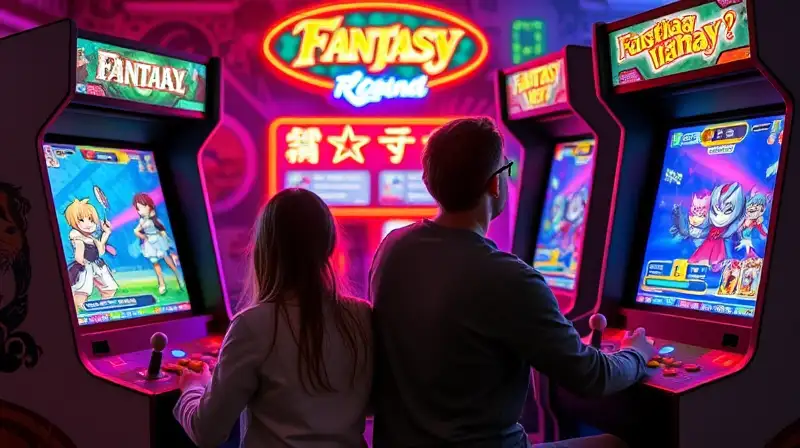 Dos amigos juegan juntos en arcade retro