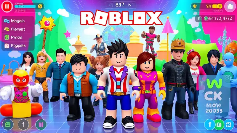 Interfaz vibrante de juego Roblox con avatares