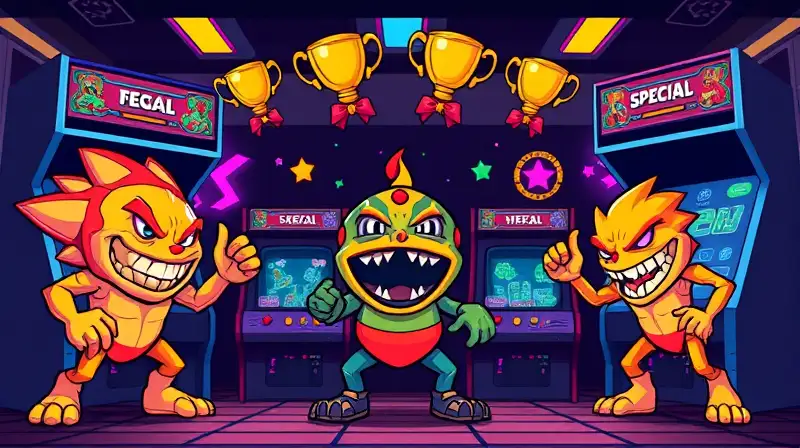 Enemigos arcade retro con premios y luces