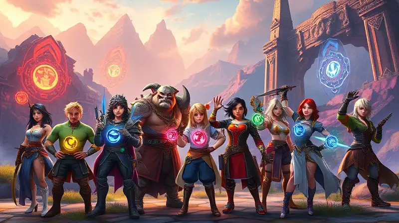 Personajes diversos en aventura épica luminosa