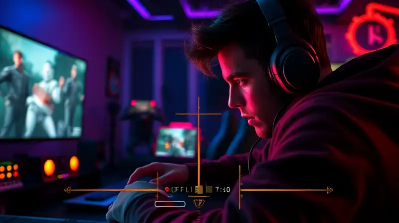 Gamer concentrado juega en sala futurista