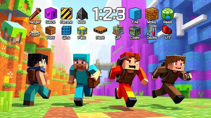 Personajes de Minecraft corren con equipo y cronómetro