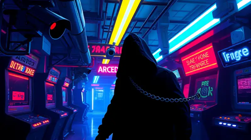 Figura sigilosa evade cámaras en arcade pixelado