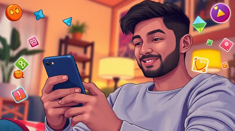 Persona jugando móvil con juegos coloridos