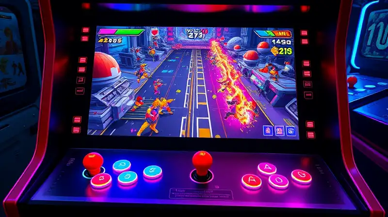 Consola arcade vibrante con acción rápida