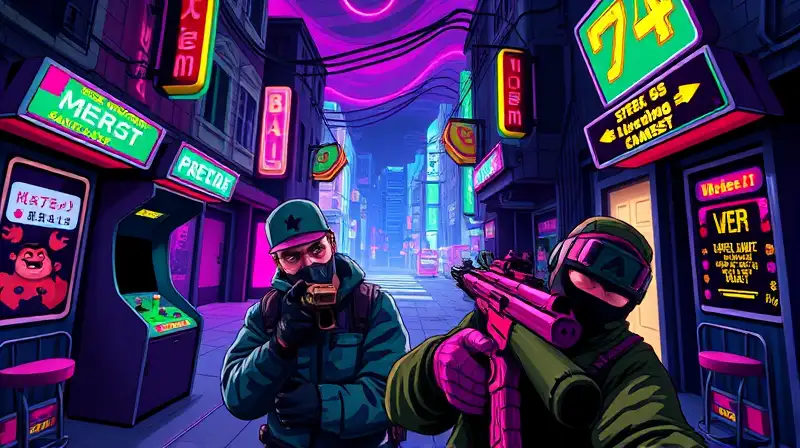 Juego arcade retro FPS con acción pixelada