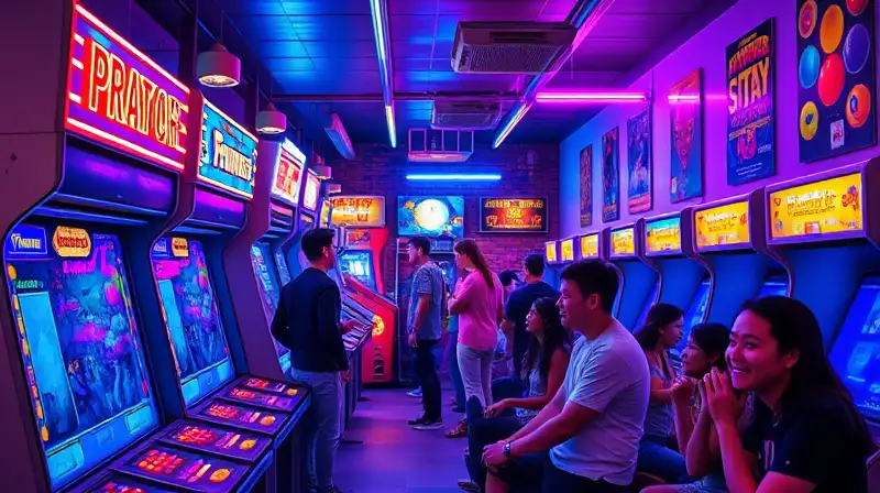 Arcade retro 1980s con luces neón