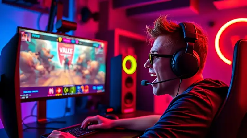 Streamer emocionado juega Valorant con luces