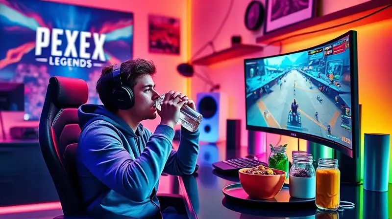 Jugador concentrado con snacks y agua