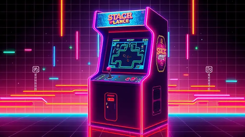 Máquina arcade retro con gráficos neon
