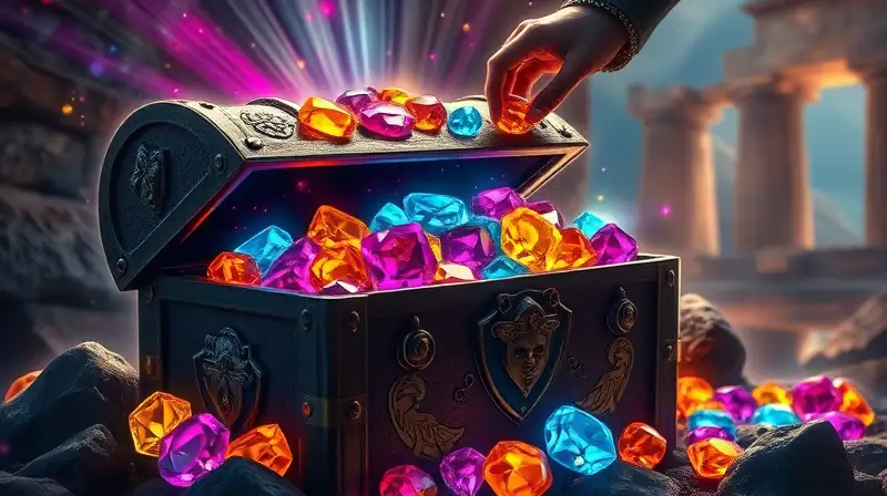 Cofre mágico con gemas brillantes y aura