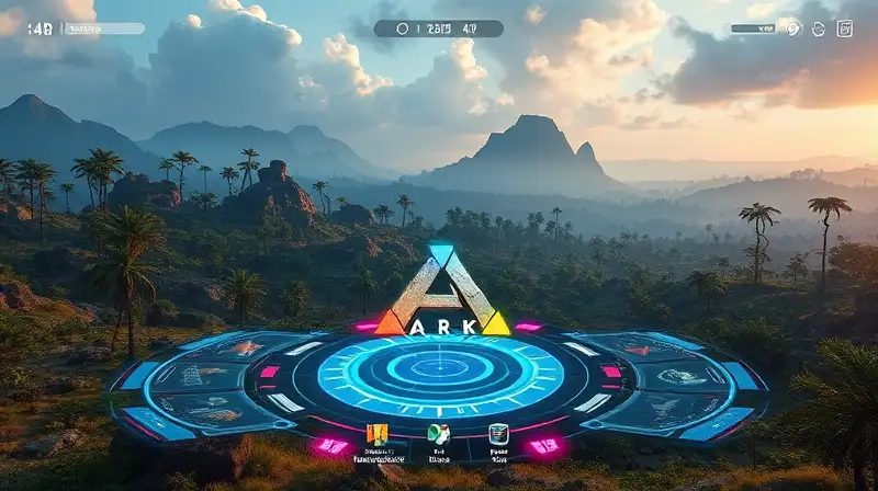 Interfaz futurista con paisaje y elementos digitales