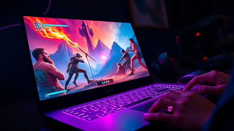 Laptop gamer con juego Solo Leveling