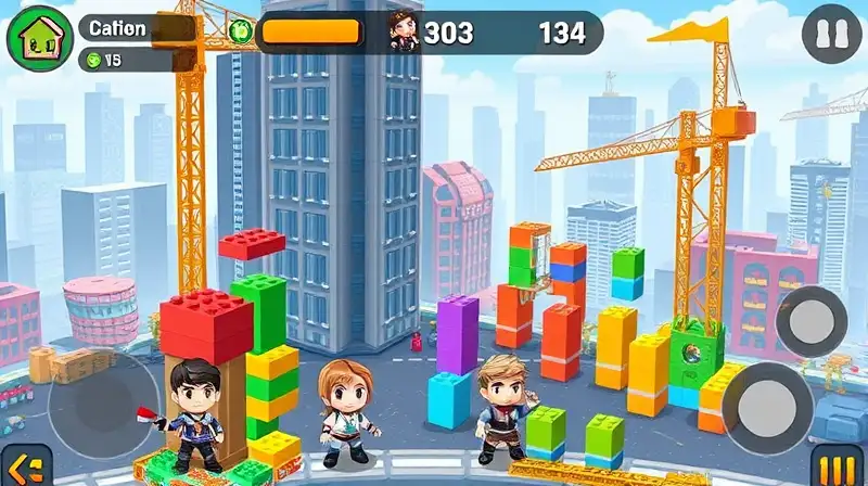 Juego de construcción moderno, colorido y dinámico