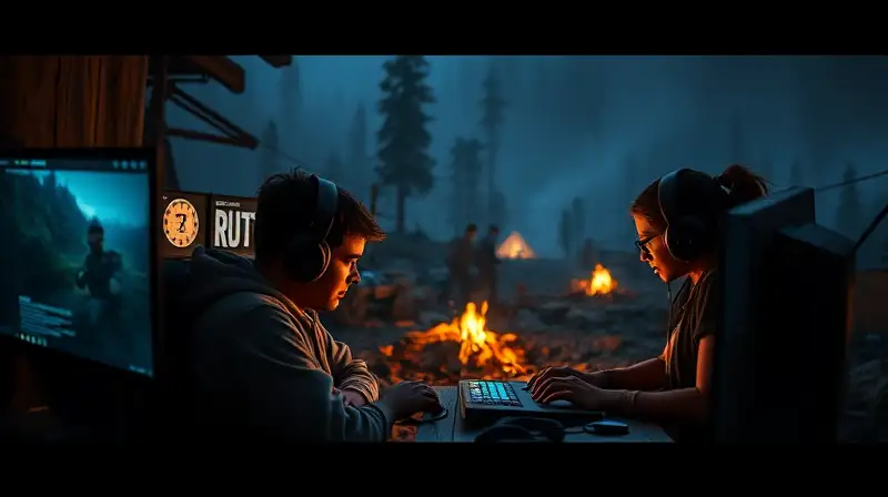 Jugadores planificando estrategia en entorno Rust