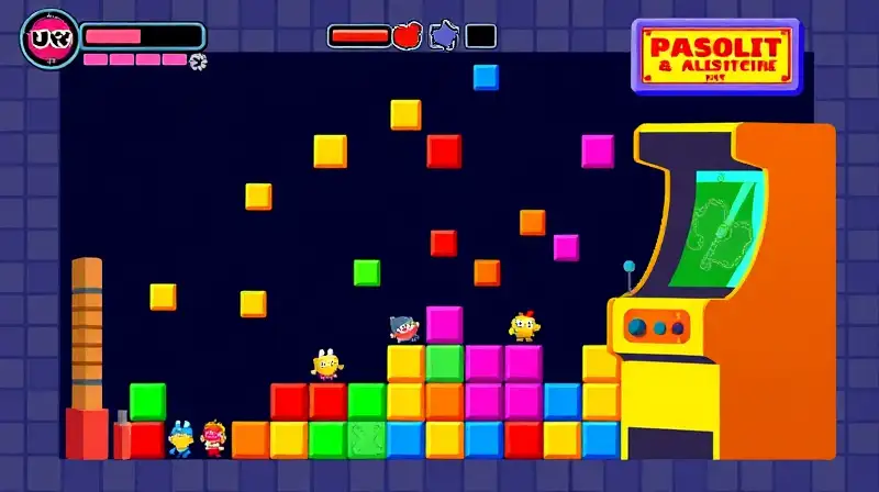 Juego arcade retro con bloques coloridos