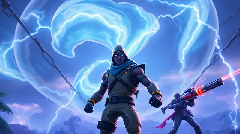 Personaje de Fortnite construye escudo eléctrico