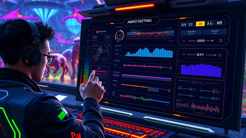 Gamer ajusta animaciones en interfaz futurista