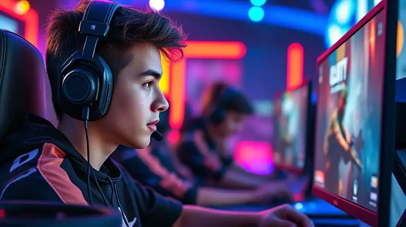Joven gamer concentrado en juego competitivo
