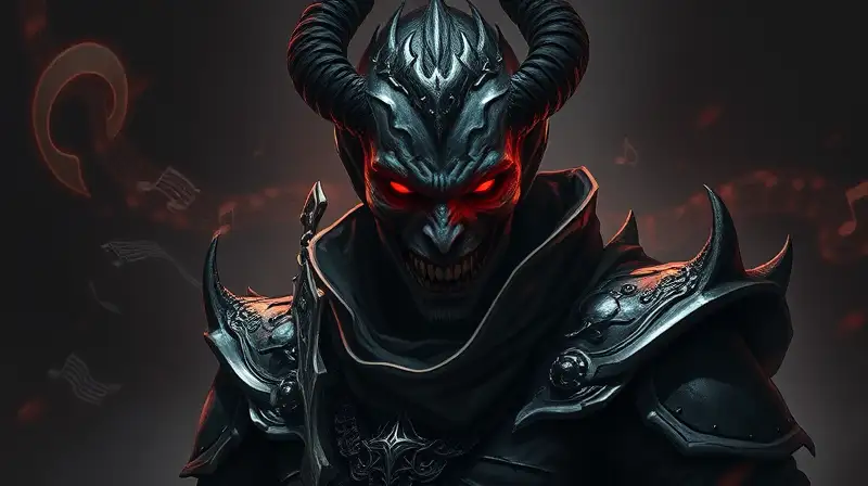 Antagonista oscuro con mirada intensa y runas