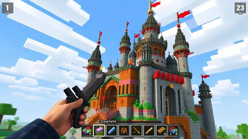 Escultura de Minecraft colorida en modo creativo