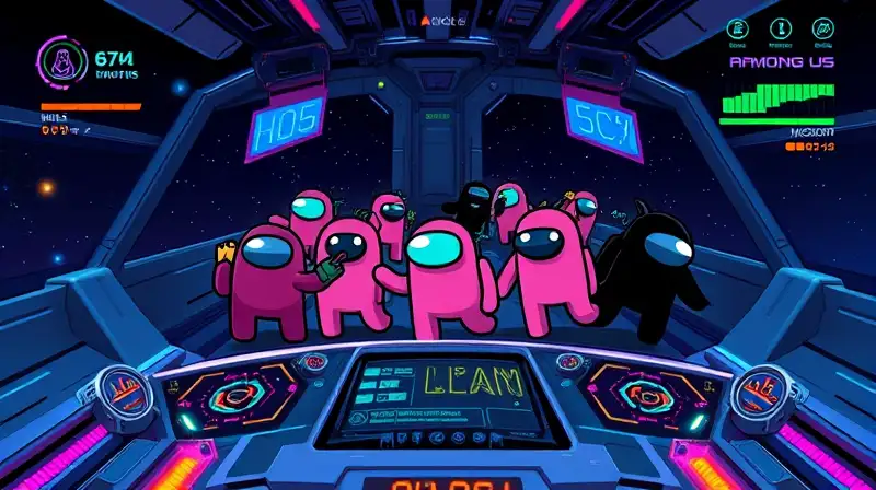 Personajes de Among Us jugando en nave espacial
