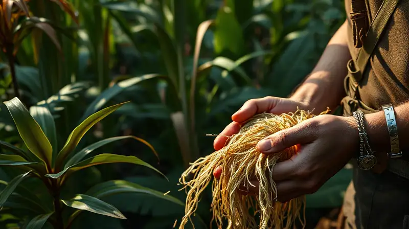 Primer plano de plantas fibrosas en jungla
