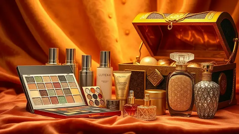 Artículos cosméticos lujosos con ambiente cálido