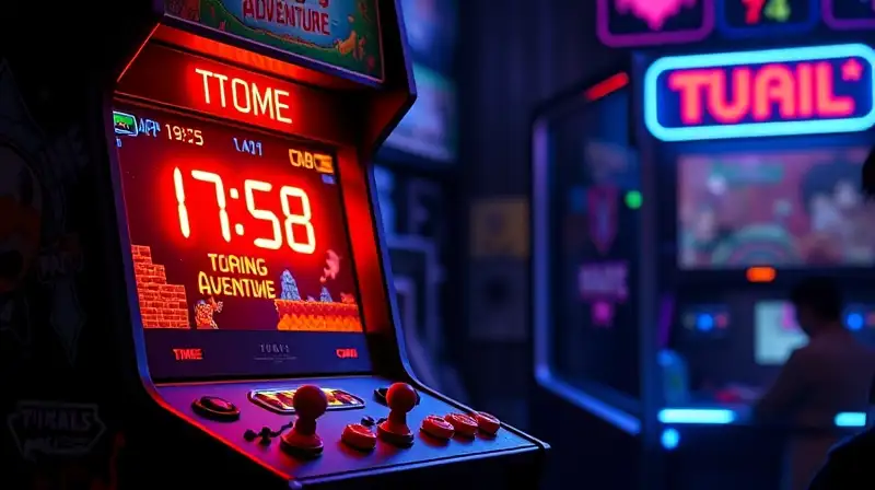 Máquina arcade retro con juego pixelado vibrante