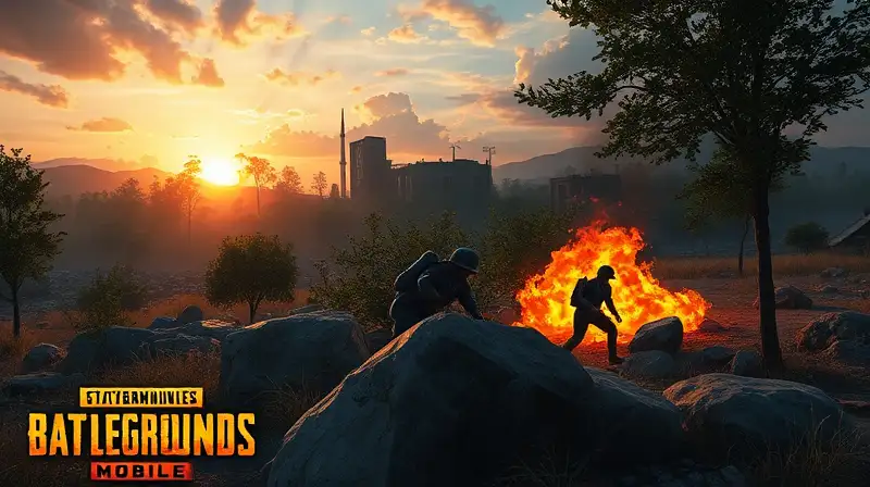 Escena tensa de PUBG en atardecer